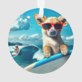 Hund auf Surfboard mit Sonnenbrille AI Art Weihnac Ornament (Rückseite)