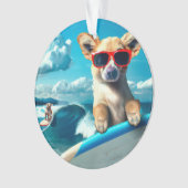 Hund auf Surfboard mit Sonnenbrille AI Art Weihnac Ornament (Vorderseite)