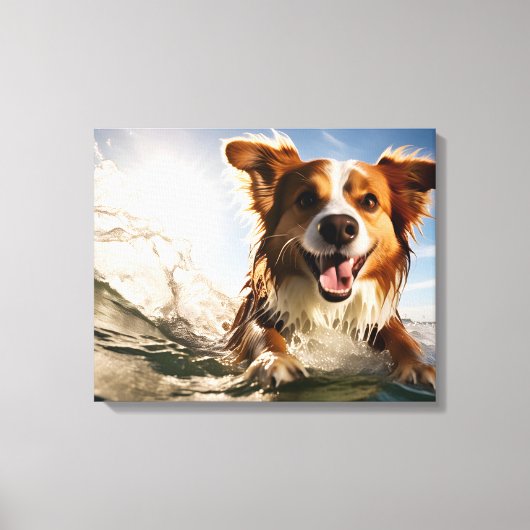 Hund auf Surfbrett Leinwanddruck (Vorderseite)