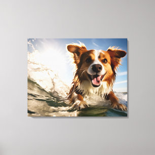 Hund auf Surfbrett Leinwanddruck