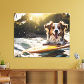 Hund auf Surfbrett Leinwanddruck (Insitu (Wohnzimmer))