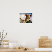 Hund auf Surfbrett Poster (Küche)