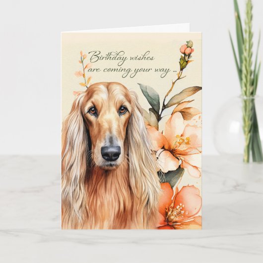 Hund aus Afghanistan mit Peach Lilies Geburtstag Karte (Vorderseite)