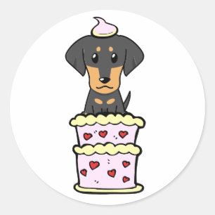 Hund aus der Dackel springt aus einem Kuchen Runder Aufkleber