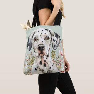 HUND AUS SCHWARZEM DALMATINER MIT WILDBLUMEN TASCHE