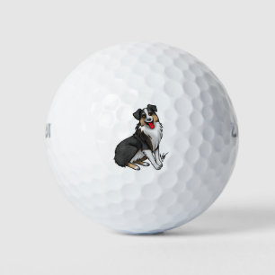Hund - Australian Shepherd - Black Tri Golfball