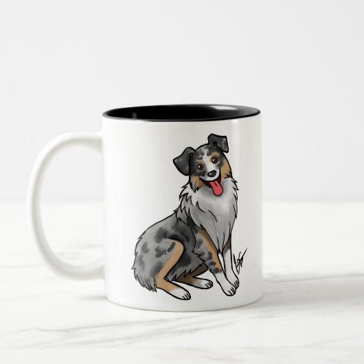 Hund - Australian Shepherd - Blue Merle Zweifarbige Tasse (Links)