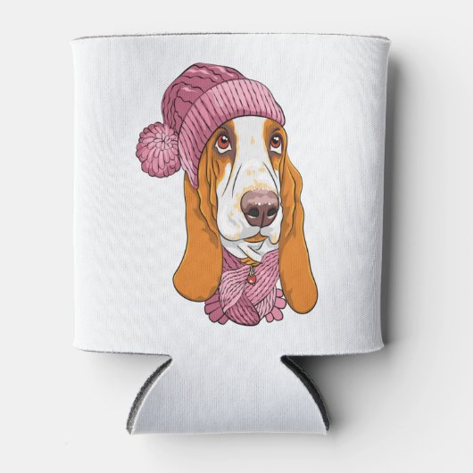 Hund Basset Hound Rasse in Strickhut Dosenkühler (Vorderseite)