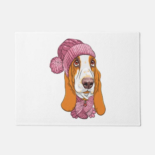 Hund Basset Hound Rasse in Strickhut Fußmatte (Vorderseite)