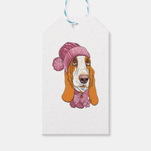 Hund Basset Hound Rasse in Strickhut Geschenkanhänger