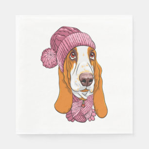Hund Basset Hound Rasse in Strickhut Serviette