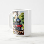 Hund begrüßt Dampflok Kaffeetasse (Vorderseite Links)