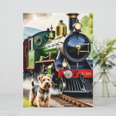 Hund begrüßt Dampflok Karte (Stehend Vorderseite)