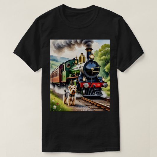 Hund begrüßt Dampflok T-Shirt (Design vorne)