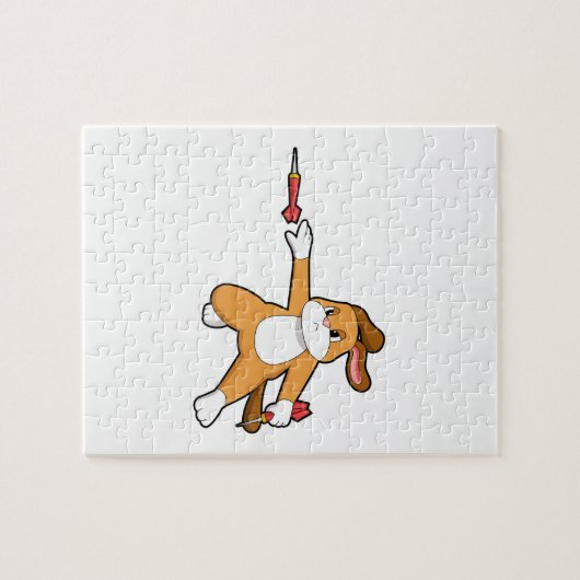 Hund bei Darts mit Dart.PNG Puzzle (Horizontal)
