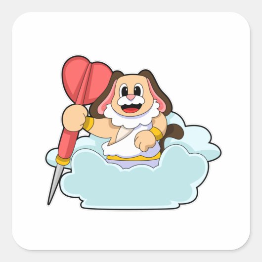 Hund bei Darts mit Dart Quadratischer Aufkleber (Vorderseite)