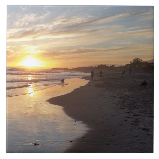 Hund bei Sunset California Dreaming Tile Fliese (Vorderseite)