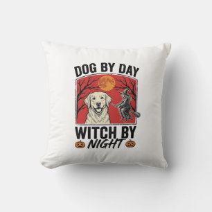 Hund bei Tag, Hexe bei Nacht, Vintage-Halloween-Hu Kissen