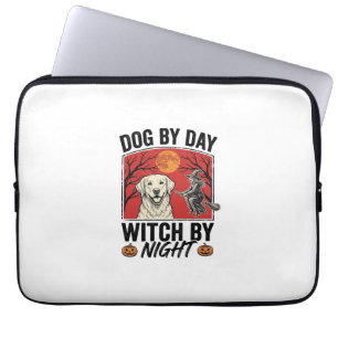 Hund bei Tag, Hexe bei Nacht, Vintage-Halloween-Hu Laptopschutzhülle