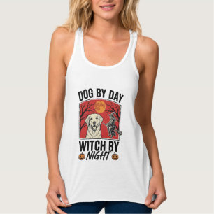 Hund bei Tag, Hexe bei Nacht, Vintage-Halloween-Hu Tank Top