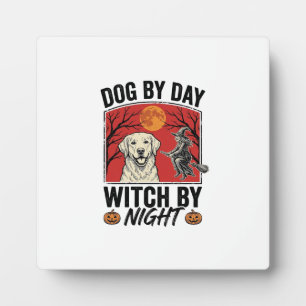 Hund bei Tag, Hexe bei Nacht Vintage Halloween Hun Fotoplatte