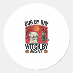 Hund bei Tag, Hexe bei Nacht Vintage Halloween Hun Runder Aufkleber