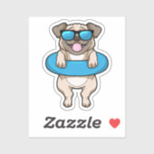 Hund beim Baden mit Schwimmring Aufkleber (Blatt)