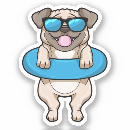 Hund beim Baden mit Schwimmring Aufkleber (Vorderseite)