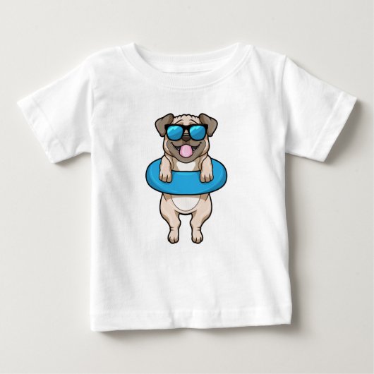 Hund beim Baden mit Schwimmring Baby T-shirt (Vorderseite)