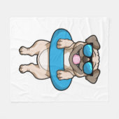 Hund beim Baden mit Schwimmring Fleecedecke (Vorderseite (Horizontal))