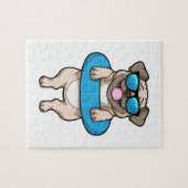 Hund beim Baden mit Schwimmring Puzzle (Horizontal)