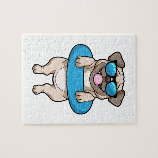 Hund beim Baden mit Schwimmring Puzzle (Horizontal)