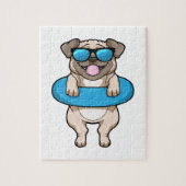 Hund beim Baden mit Schwimmring Puzzle (Vertikal)