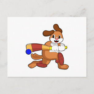 Hund beim Cricket mit Cricket-Schläger Postkarte