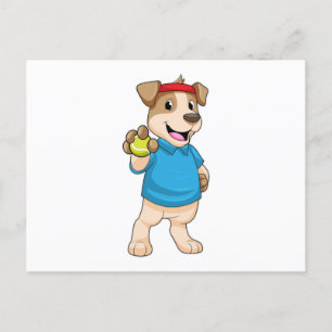 Hund beim Tennis mit Tennisball Postkarte