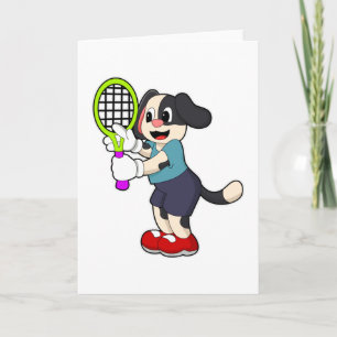 Hund beim Tennis mit Tennisschläger Karte