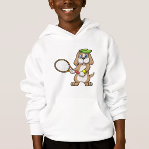 Hund beim Tennis mit Tennisschläger und Mütze Hoodie