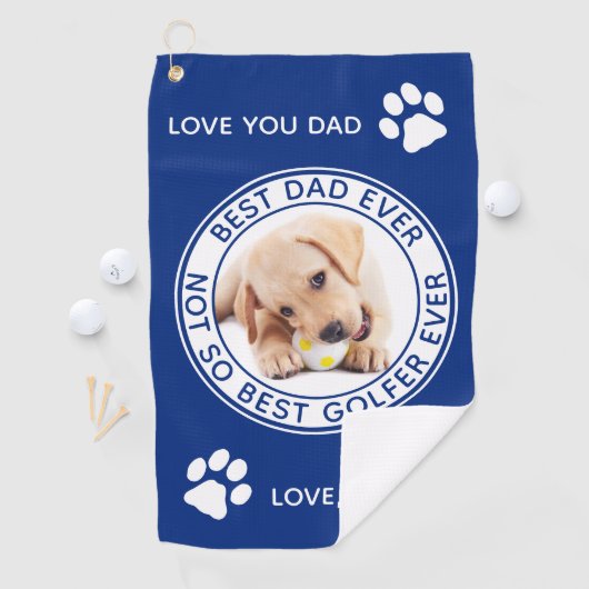 Hund Bester Vater je Blau Weißes Foto Golfhandtuch (Insitu)
