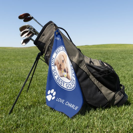 Hund Bester Vater je Blau Weißes Foto Golfhandtuch (Gras)