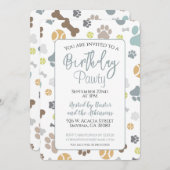 Hund Birthday Pawty Blue Party Einladung (Vorne/Hinten)