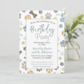 Hund Birthday Pawty Blue Party Einladung (Stehend Vorderseite)