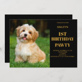 Hund Birthday Pawty Foto Einladung (Vorne/Hinten)