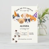 Hund Birthday Pawty Geburtstag Einladung (Stehend Vorderseite)