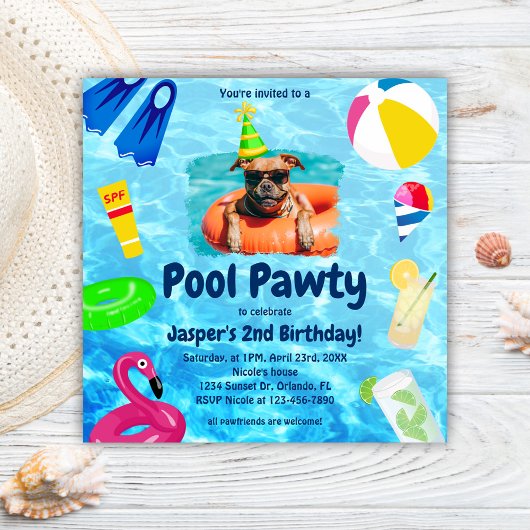 Hund Birthday Pool Party Welpe Pawty Einladung