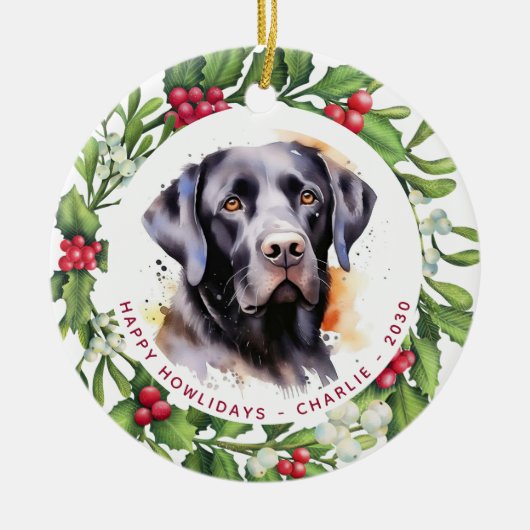 Hund Black Labrador Personalisiert Kranz Weihnacht Keramik Ornament (Vorne)