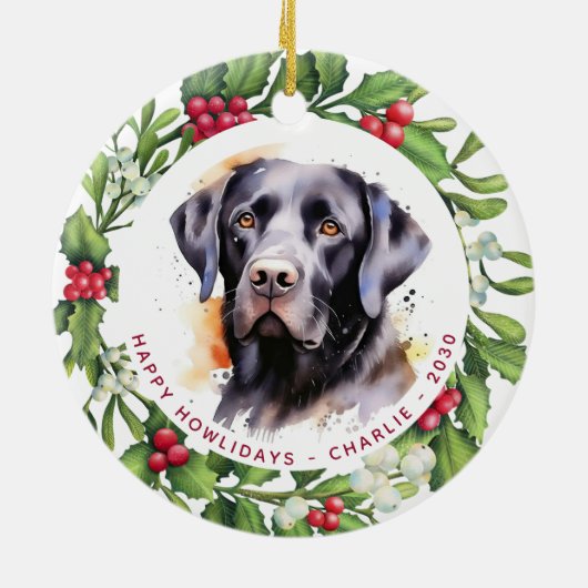 Hund Black Labrador Personalisiert Kranz Weihnacht Keramik Ornament (Hinten)