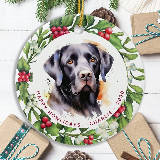 Hund Black Labrador Personalisiert Kranz Weihnacht Keramik Ornament