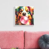 Hund blasen Bubblegum Stretched Canvas Print Leinwanddruck (Insitu (Wohnzimmer))