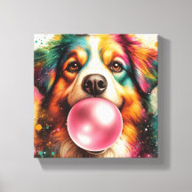 Hund blasen Bubblegum Stretched Canvas Print