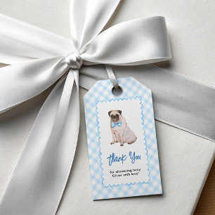 Hund Blau Gingham Babyparty Dankeschön Geschenkanhänger